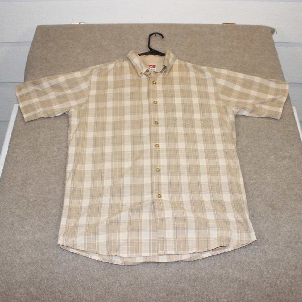 Wrangler Mens Tan Plaid Short Sleeve Button Down Shirt Wrinkle Resist Small